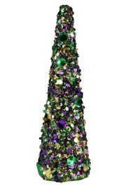 Mardi Gras  Fat Tuesday Carnival Mini 3D Gold, Green & Purple Tinsel Holiday Christmas Tree French Quarter Bourbon Street New Orleans