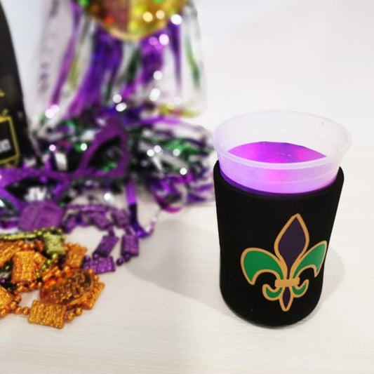 Mardi Gras Fleur-de-lis Cooler LIGHT-UP! Design Beer Can Holder Parade Purple Green Gold Party Cup neoprene