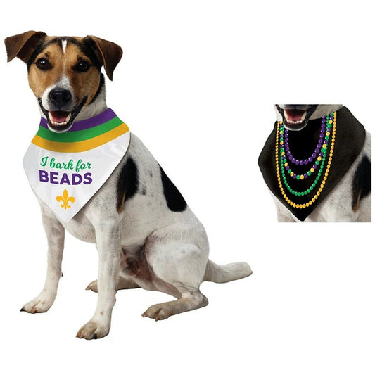 Mardi Gras Fleur De lis PET BANDANA REVERSIBLE Bead Hound Dog Parade Costume  Fat Tuesday