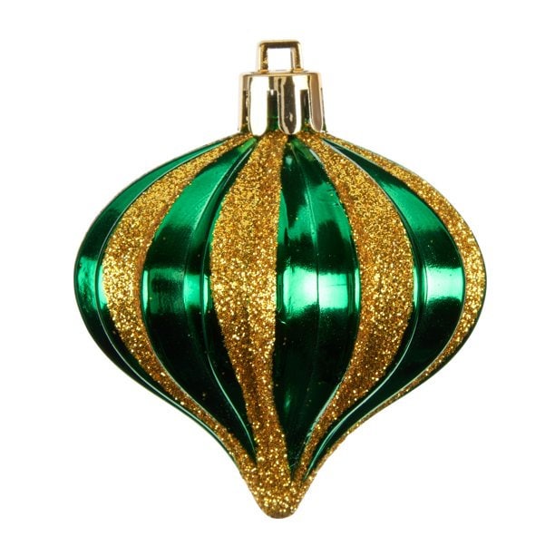 PGG Mardi Gras Glitter Round Ball Ornaments: large (Set of 3) 70 MM Purple Green Gold Christmas Tree Decor Carnival