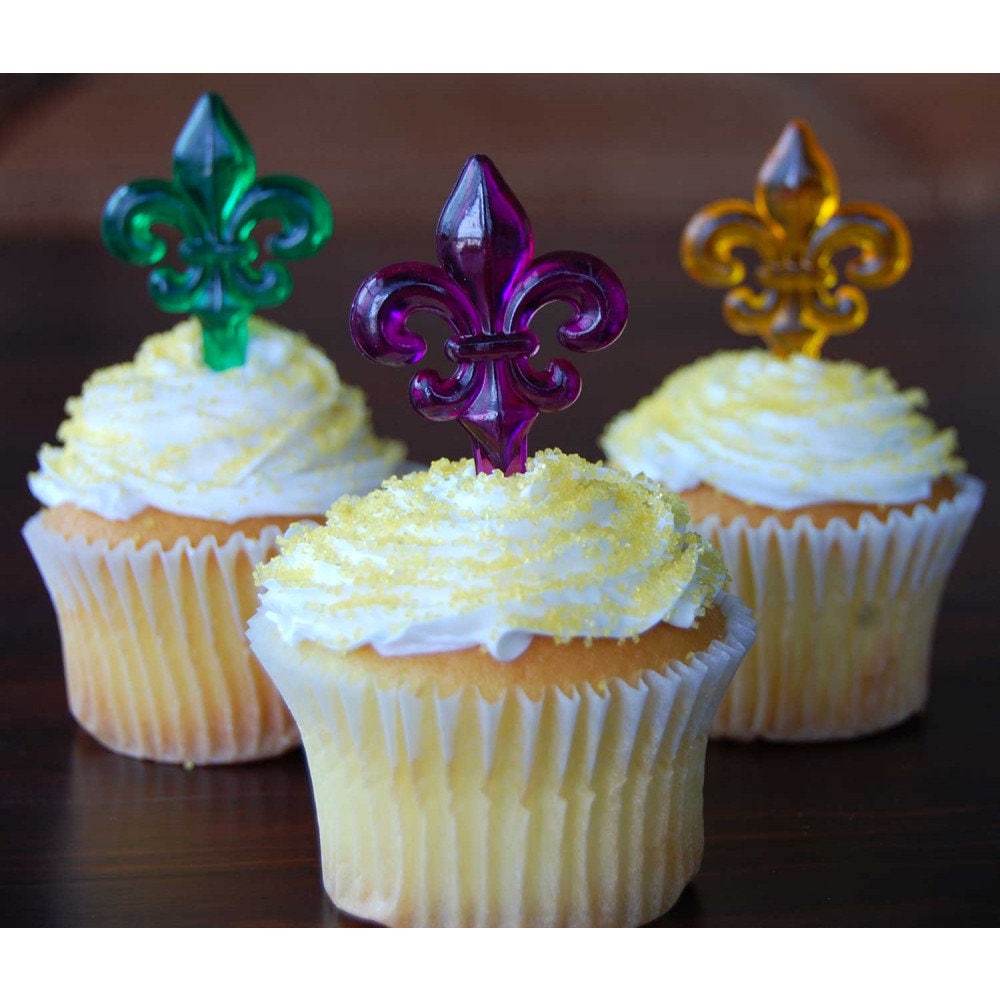 Fleur De Lis Picks Mardi Gras Jewel-Tone Food Picks (24) Dessert Food  Party Parade