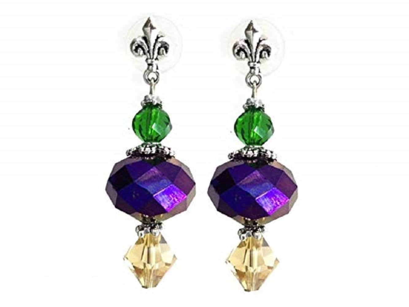 Mardi Gras Fleur 'de Lis Post earrings, Fleur 'de lis  purple , parade, parties, crystal Masquerade Ball