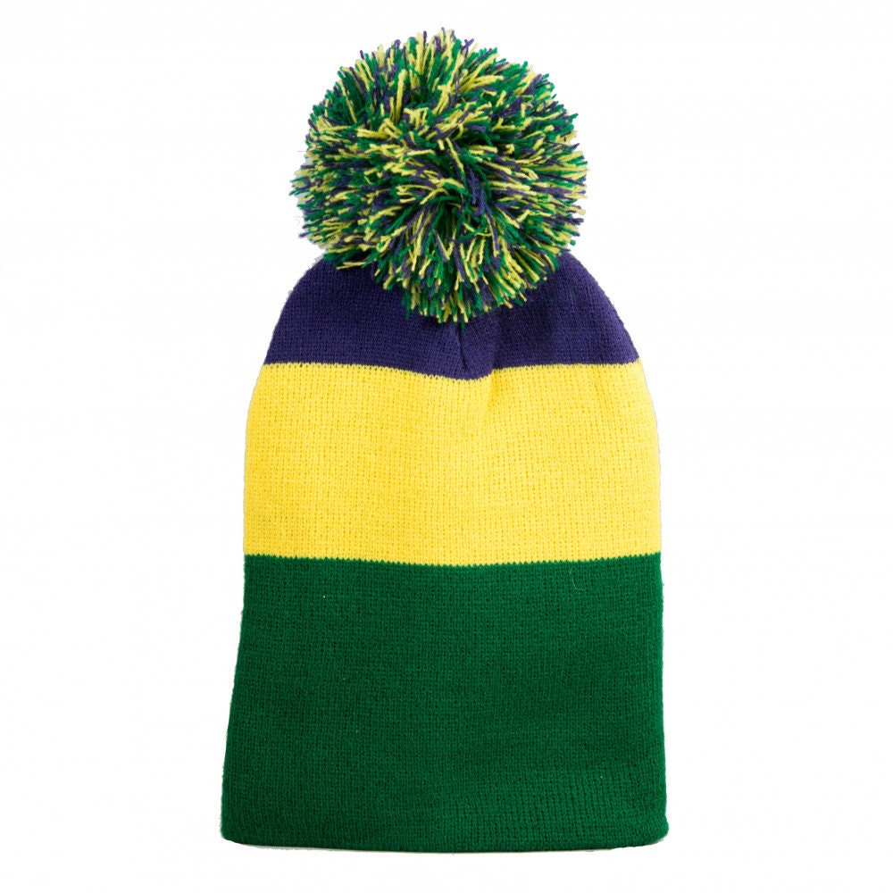 Mardi Gras Mardi Gras Beanie Knit Hat: PGG purple green gold stripe Hat costume parade New Orleans Wear