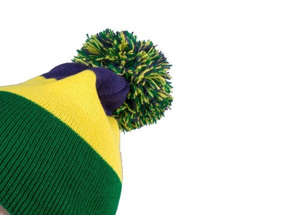 Mardi Gras Mardi Gras Beanie Knit Hat: PGG purple green gold stripe Hat costume parade New Orleans Wear