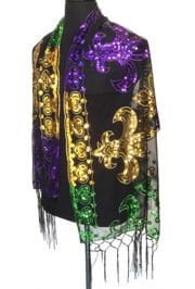 Mardi Gras Fleur De Lis Sequined Shawl Purple Green Gold Fringe SCARF MASQUERADE COSTUME Sexy table runner tree skirt