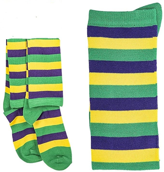 Mardi Gras 18.5 Inch Mardi Gras Knee High Socks lady Winter Warm Purple green gold stripe Parade