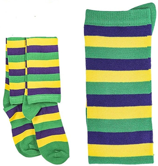 Mardi Gras 18.5 Inch Mardi Gras Knee High Socks lady Winter Warm Purple green gold stripe Parade