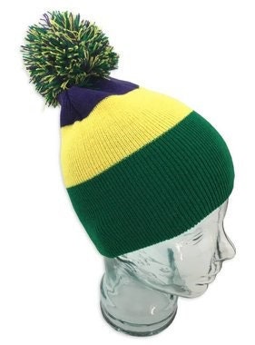 Mardi Gras Mardi Gras Beanie Knit Hat: PGG purple green gold stripe Hat costume parade New Orleans Wear