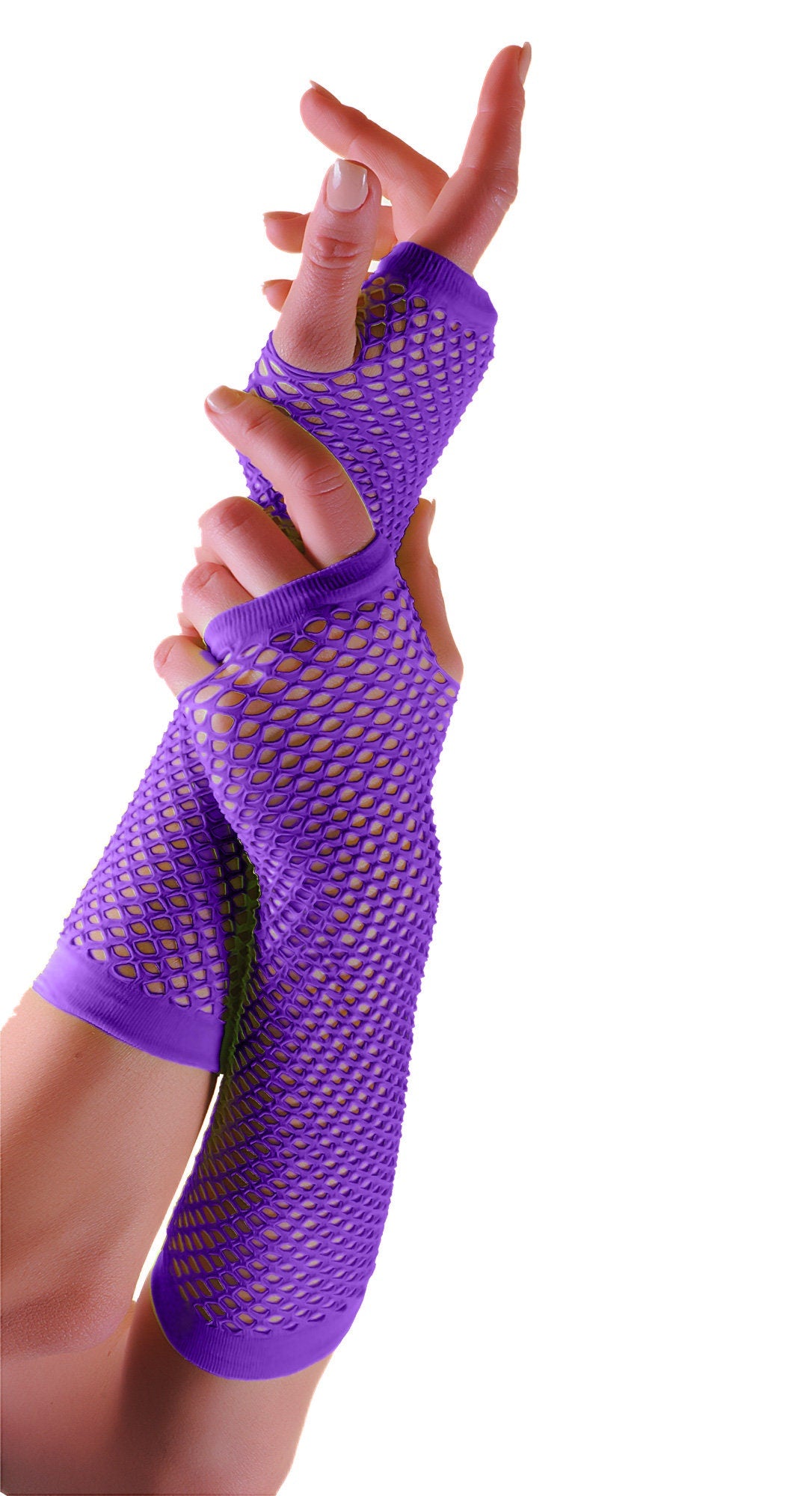 Fleur De Lis Mardi Gras  Fingerless Purple Fishnet Gloves / Mittens Knit  Purple  Parade wear Bourbon st.