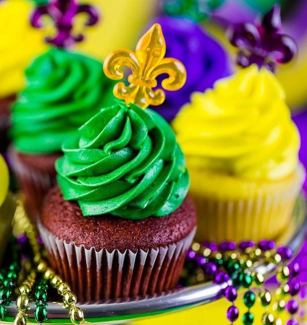 Mardi gras Fleur De Lis Jewel-Tone Food Picks purple green gold Food Picks pics Cupcake Toppers (48) Parade parade party pick