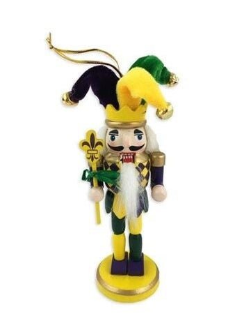 Hand Painted Santa's Workshop Mardi Gras Jester Nutcracker Figurine, 6" Tall, Purple/Yellow/Green ornament