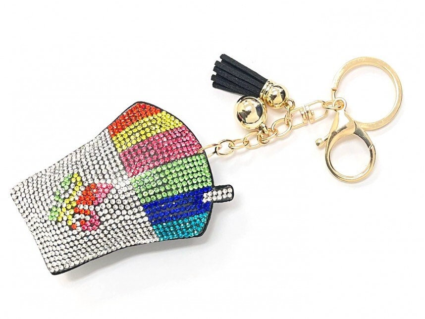 New Orleans Mardi Gras Snowball  Snow Cone Drink Crystal KeyChain Key Chain Holiday Christmas Summer