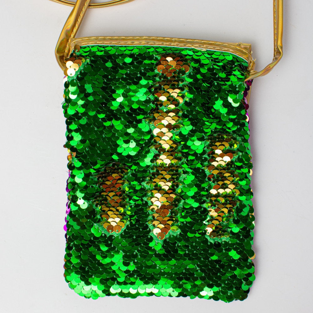 Mardi Gras 16" Sequin Cross Body Bag Sequin Fanny Pack New Orleans NOLA Purple Green Gold Parade wear Purse