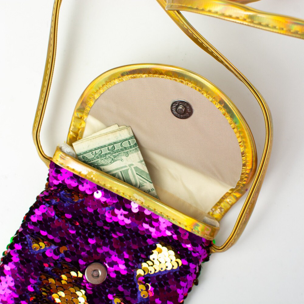 Mardi Gras 16" Sequin Cross Body Bag Sequin Fanny Pack New Orleans NOLA Purple Green Gold Parade wear Purse