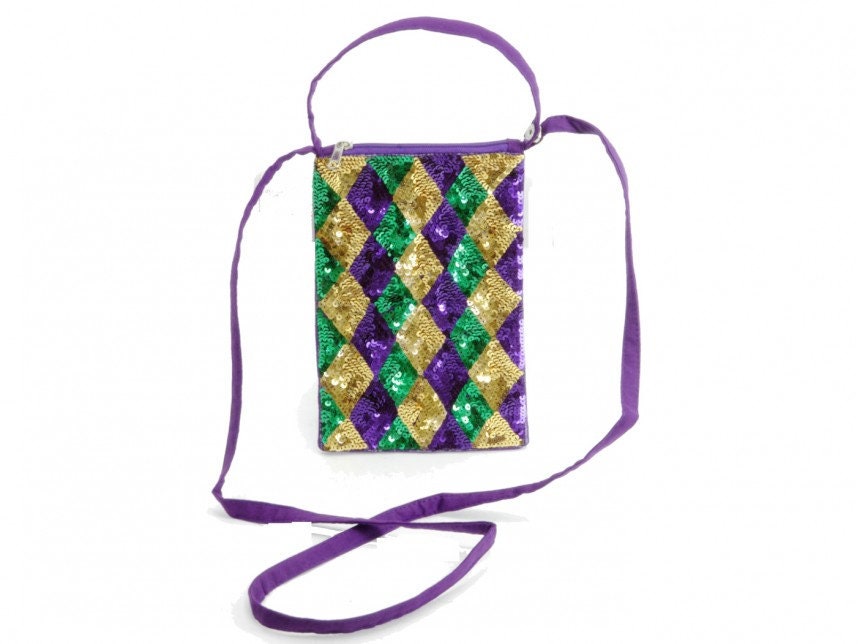 Mardi Gras Sequin Harlequin Diamonds Shoulder Bag Mask Gold Cross Body Bag Mardi Gras Sequin Bag PURSE parade masquerade Purple Party