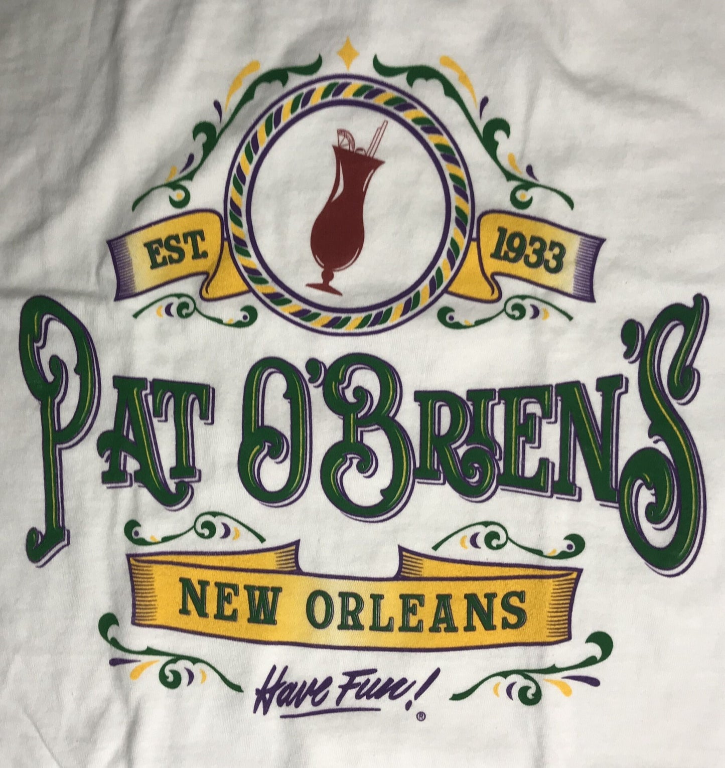 PAT O'BRIENS T shirt top Parade Carnival Ball New Orleans  blouse Bourbon St. Party Hurricane Drink