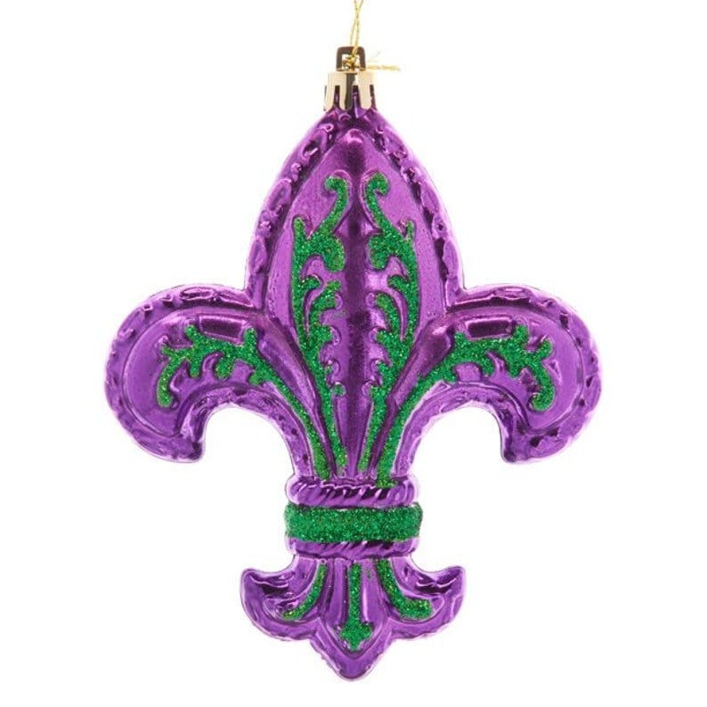 Fleur de Lis Mardi Gras Ornaments: 5" Large JUMBO Set of (3) Purple Green Gold Holiday Tree Christmas