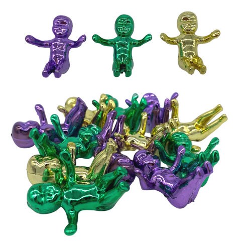 GIANT King Cake Babies in purple green and gold metallic finish (Set of 6) 4 CM LARGE small King Cake Babies