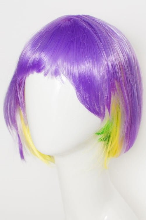 Mardi Gras Tri-Color Wig- Purple Green Yellow Short Bob Wig Women Girls Mardi Gras Carnival Party Costume New Orleans Bourbon St Parade