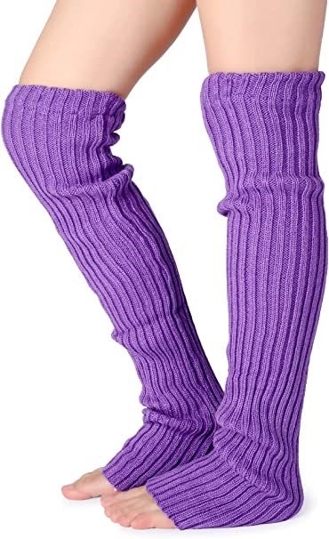 Mardi Gras Leg Warmers Boot Purple leggings Parades parties,Nola,Stockings  Costume Over Knee High Footless Socks Knit Warm Long Leg Warmers