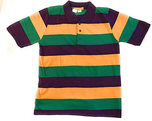 Mardi Gras Short Sleeve Striped Polo Shirt, Adult  parade wear