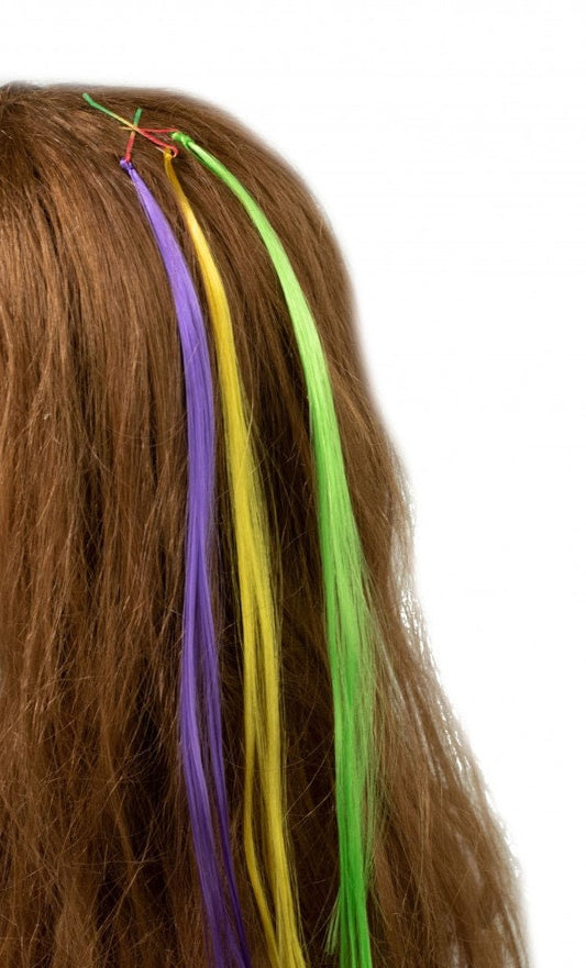 Faux Mardi Gras Hair: 14" Hair Strands (6) Mardi Gras Parade costume