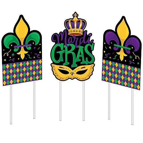 Mardi Gras Crawfish Boil Cook out Seafood Party Yard Signs Fleur De lis Mask Harlequin Crown Corrugated Plastic Yard Signs, 15in x 24in, 3ct