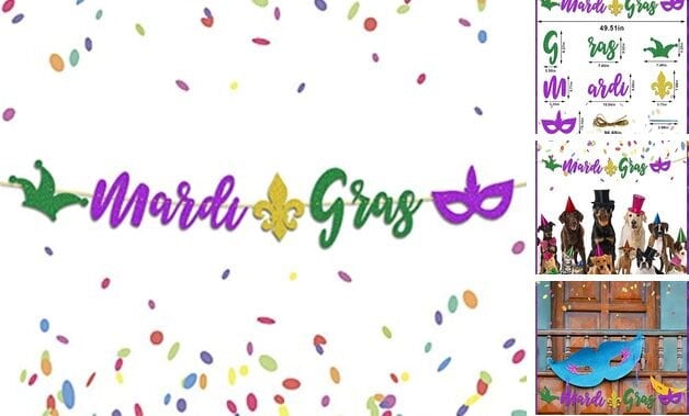 Mardi Gras Decorations Mardi Gras Banner Garland Glitter for New Orleans Fleur De lis Mask Harlequin Crown parade