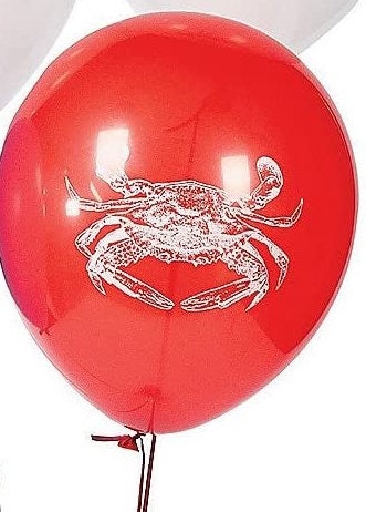 Blue CRAB Red Latex  Printed  Balloons Lobster Seafood Boil Party New Orleans Cajun Birthday Helium Latex