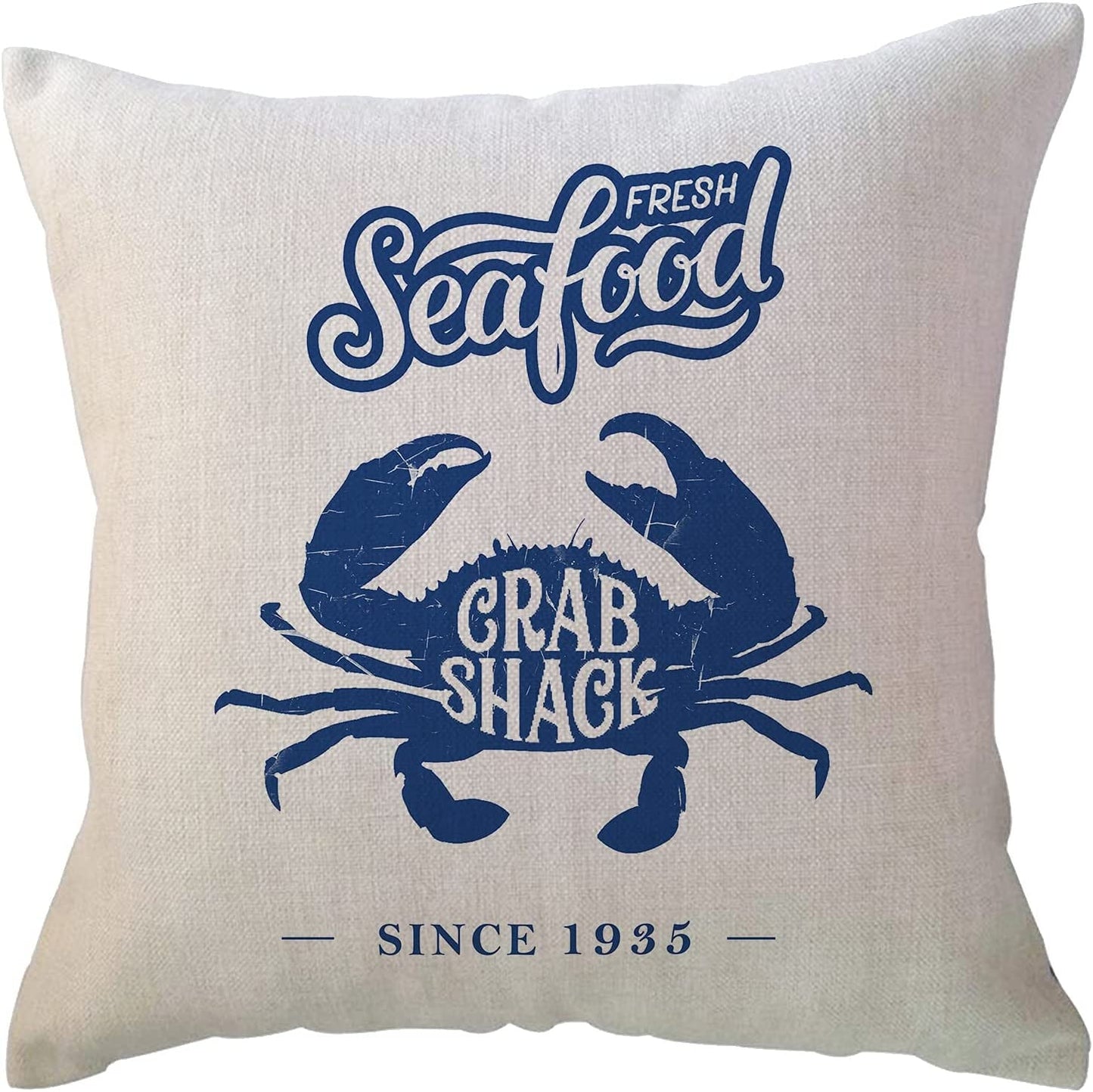 Fresh Catch of the Day Crab Nautical  Rustic Throw Pillow Case  Home Decor Pillowcase Sofa Couch Cotton Linen Boil Seafood Decorative