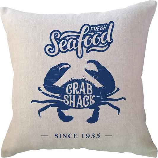 Fresh Catch of the Day Crab Nautical  Rustic Throw Pillow Case  Home Decor Pillowcase Sofa Couch Cotton Linen Boil Seafood Decorative