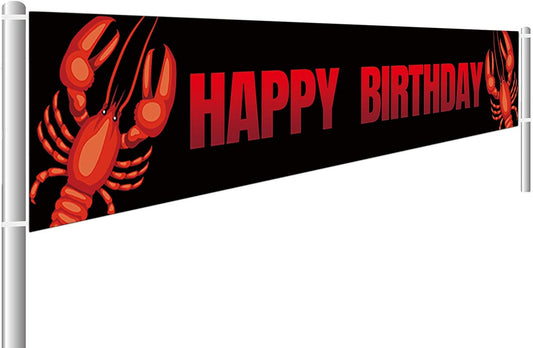 Large Crawfish Boil Happy Birthday Banner Birthday Party Supplies Decorations Backdrop Background Indoor Outdoor (9.8 x 1.6 ft)