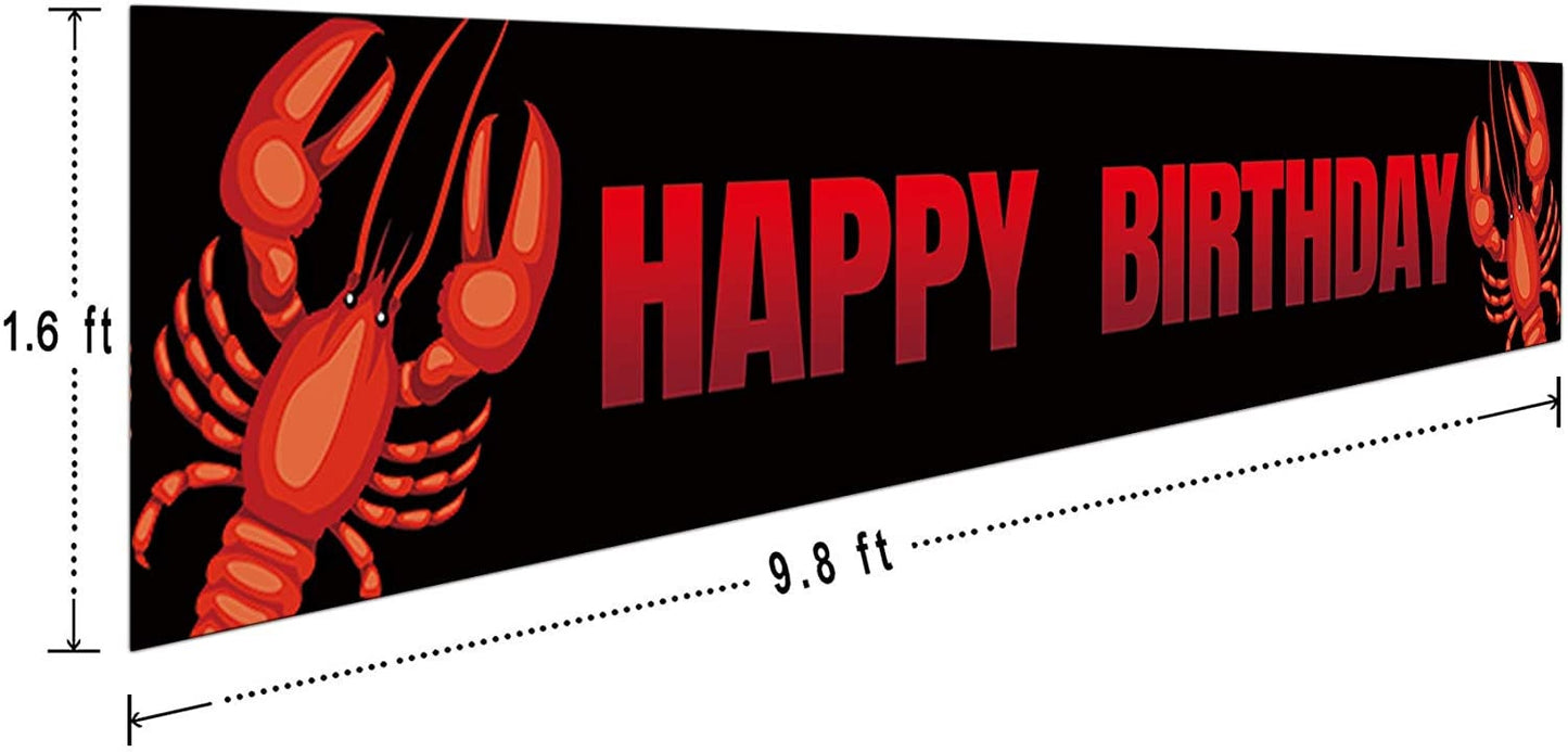 Large Crawfish Boil Happy Birthday Banner Birthday Party Supplies Decorations Backdrop Background Indoor Outdoor (9.8 x 1.6 ft)