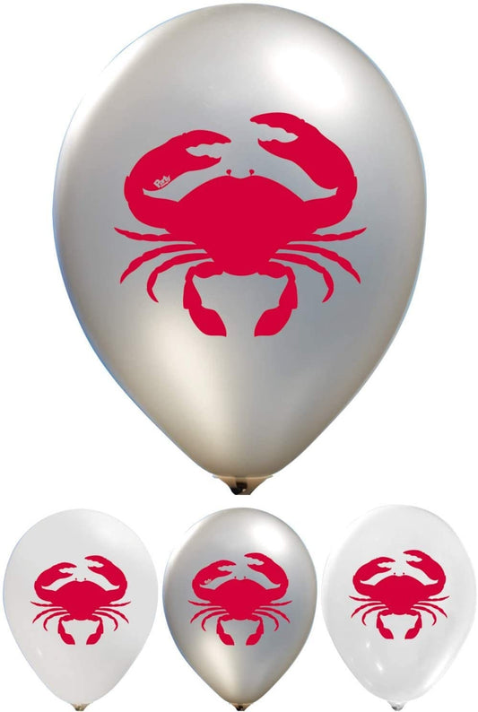 Blue CRAB Red Latex 12" DOUBLE SIDED Printed  Balloons Lobster Seafood Boil Party New Orleans Cajun Birthday Helium Latex