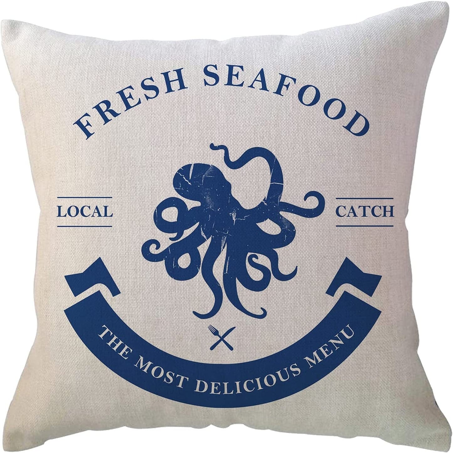 Fresh Seafood octopus Nautical  Rustic Throw Pillow Case  Home Decor Pillowcase Sofa Couch Cotton Linen Boil Seafood Decorative