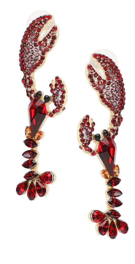 Crawfish Crystal Rhinestone Earrings Dangle Stud Ornament Gift Mardi Gras  Lobster Crayfish Pierced