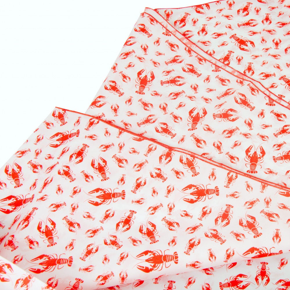 54" White Square Table Topper: Red Crawfish Pattern Boil Crayfish Crab Seafood Mardi Gras Party Easter