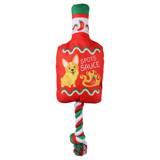 Louisiana Tabasco inspired Hot Sauce Dog Toy with attached Rope PET Tabasco style Christmas gift