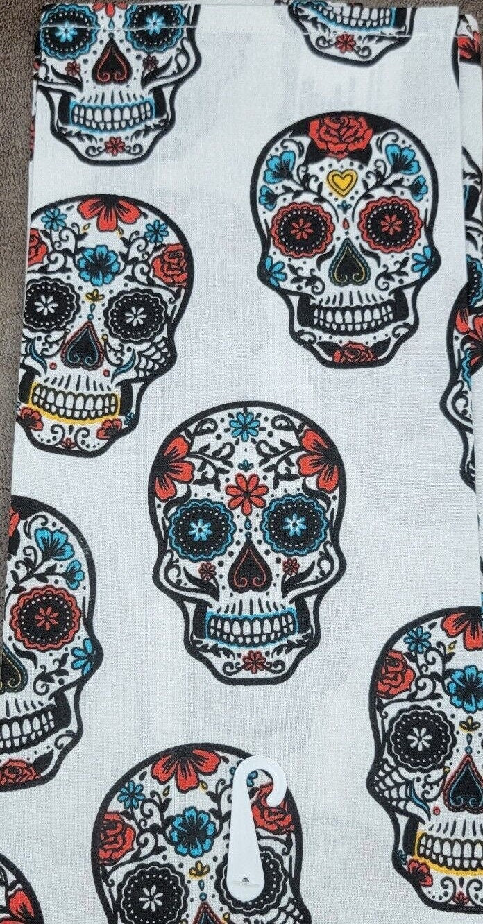 Day of The Dead Skull Kitchen flour sack tea Towel and Halloween Skull Decor Black Floral Soft Hand Towel 100% Cotton 15" x 25" Towel