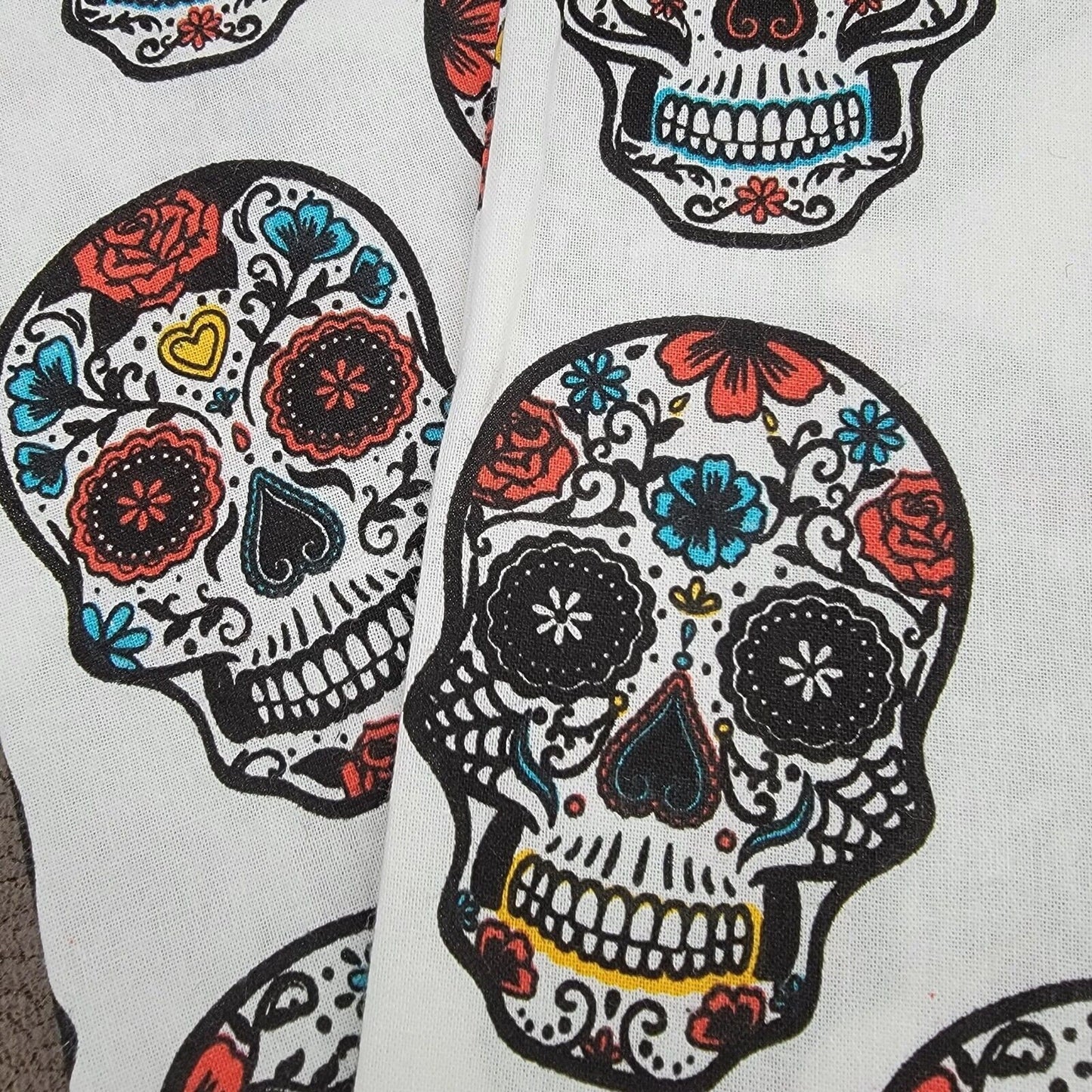 Day of The Dead Skull Kitchen flour sack tea Towel and Halloween Skull Decor Black Floral Soft Hand Towel 100% Cotton 15" x 25" Towel