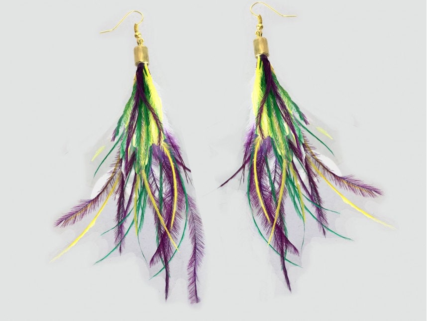 Mardi Gras Feather Earrings   Real ostrich feathers parade wear New Orleans