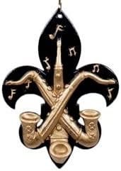 Fleur de Lis Jazz Christmas Holiday Jazz MARDI GRAS Sax SAXOPHONE Notes Ornament with Free Gold Gift Pouch