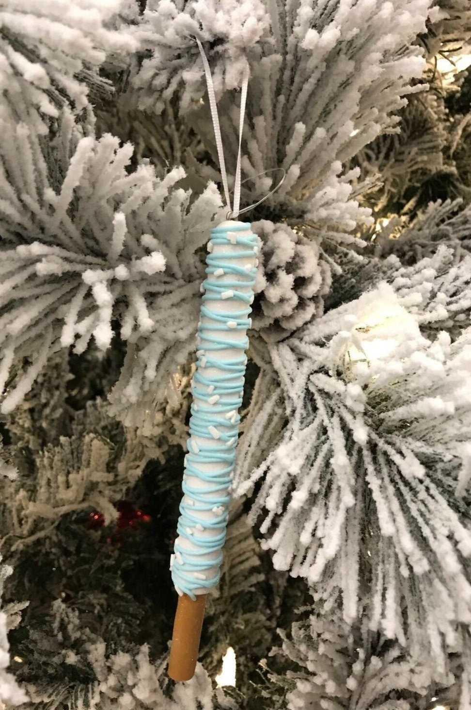 Blue & White Pretzel Stick Ornament Christmas Tree Ornament Chocolate marshmallow graham cracker