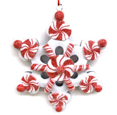 Candy Cane Red & White Peppermint Candy Snowflake Ornament Wreath Christmas Holiday Tree