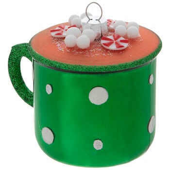 Green Mug Of Hot Chocolate Ornament Peppermints CAFE AU LAIT Glass Coffee Christmas Holiday  Ornament Beignets New Orleans