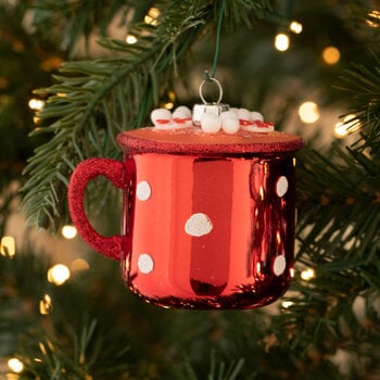 Red Mug Of Hot Chocolate Ornament Peppermints CAFE AU LAIT Glass Coffee Christmas Holiday  Ornament Beignets New Orleans