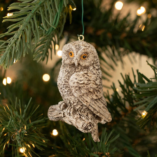 Owl On Branch Ceramic Christmas Tree Ornament  Hand painted ceramic Christmas Holiday New Orleans Mardi Gras Ornament