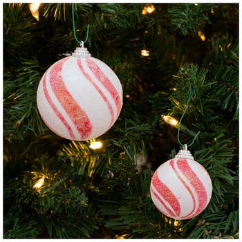 Peppermint Candy Cane Frosted Ball Ornaments Candy Cane Frosted Ball Ornaments White Land Sweets Dessert Christmas Holiday Ornament