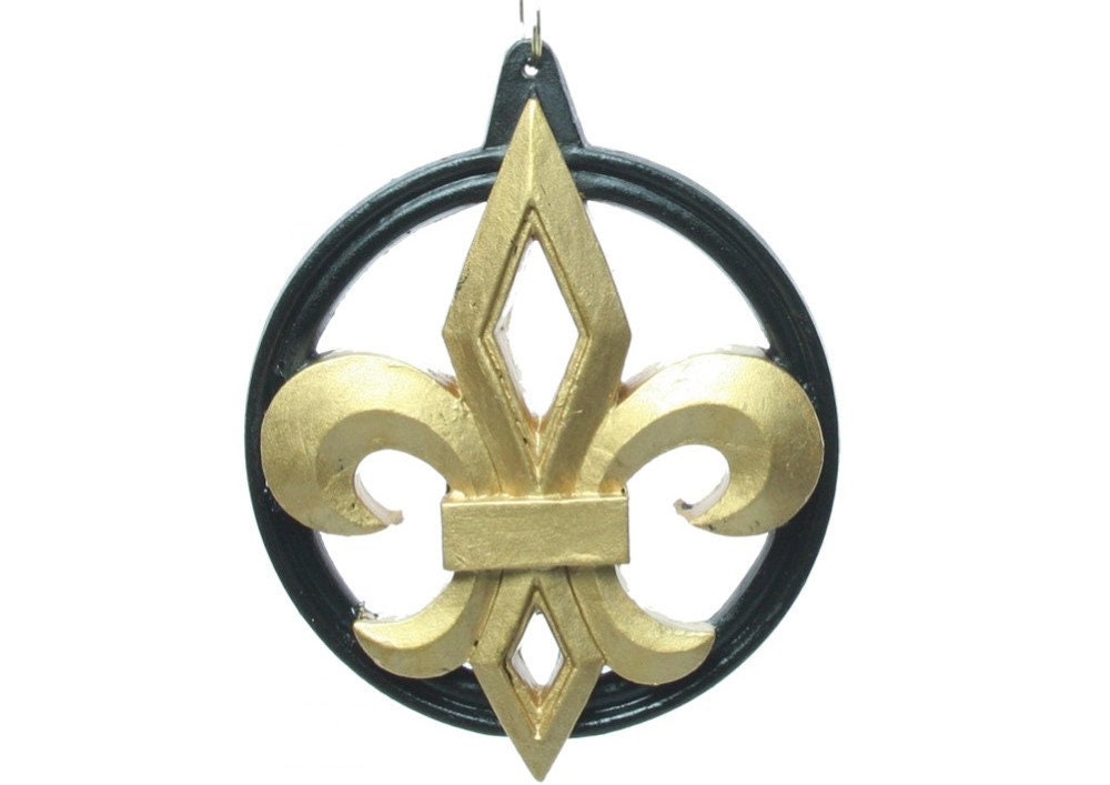 Fleur de Lis Glittery Black & Gold New Orleans SAINTS Christmas Holiday Ornament Mardi Gras Black and Gold New Orleans DECOR Free Gift