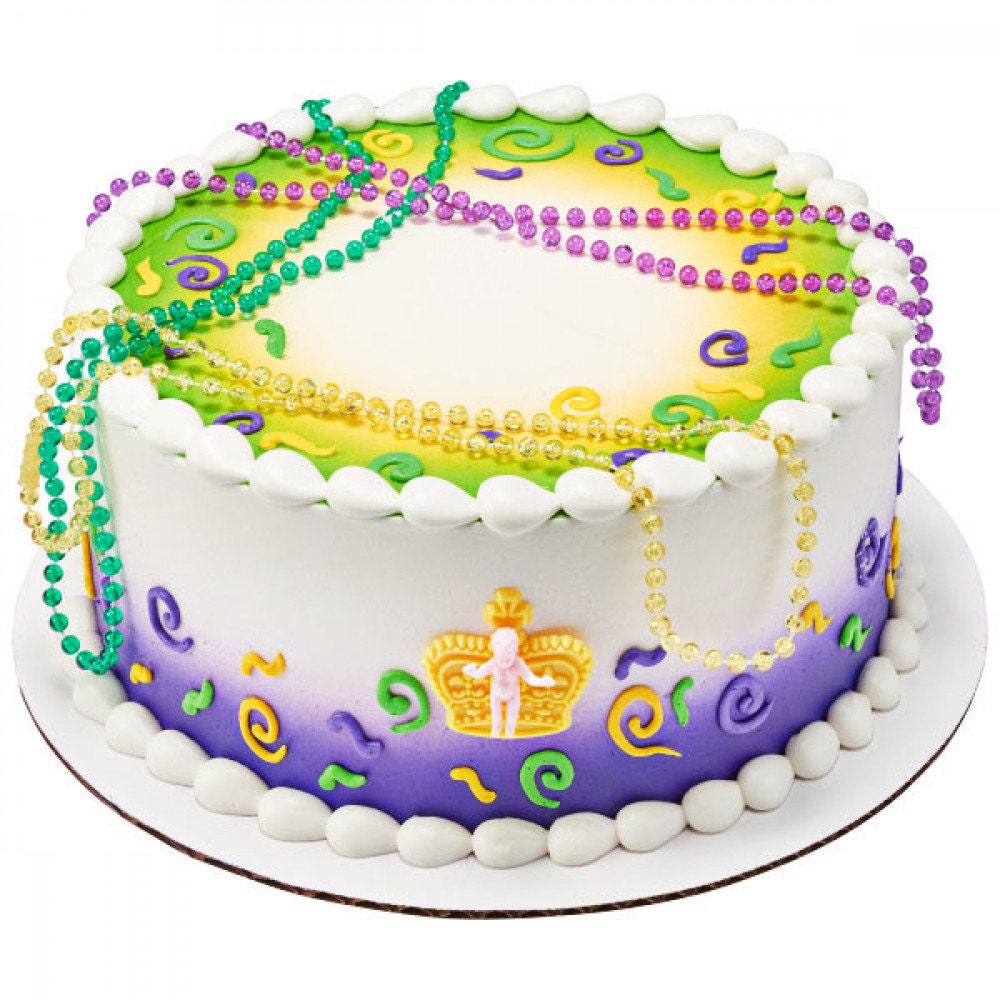 Mardi Gras Beads & Baby on Crown Cake Toppers (4 Pcs) Purple Green Gold Masquerade Party Parade baby cake not included